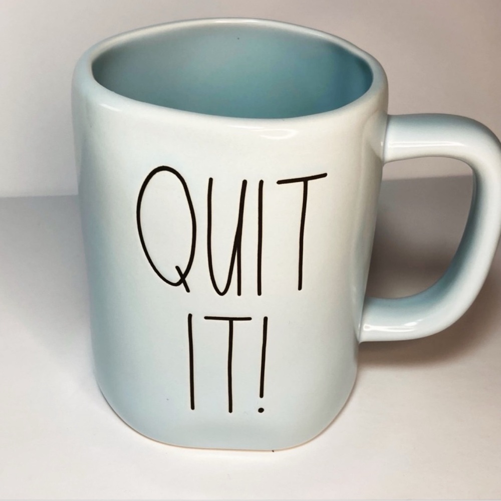 Rae Dunn QUIT IT! Light Blue Ceramic Mug NEW